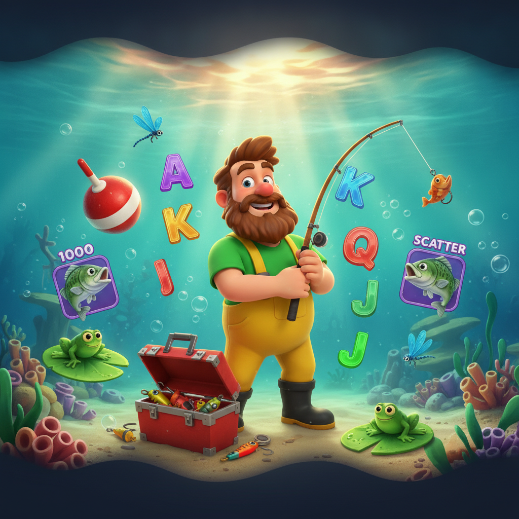 Big Bass Bonanza 1000 tragamonedas con pescador, símbolos de peces y ambiente submarino turquesa